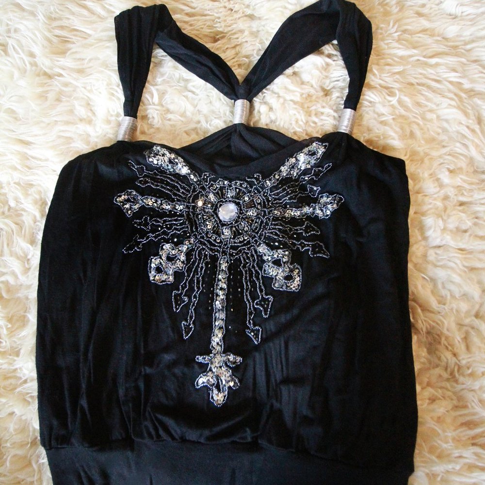 Hand beaded and sequin tank